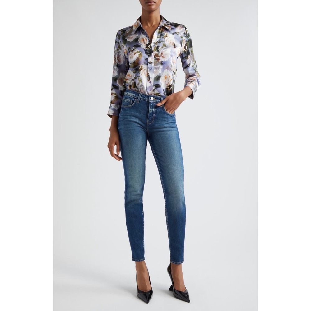 L'AGENCE Dani Floral Silk Charmeuse Blouse Size L Like New Designer Luxury Euro